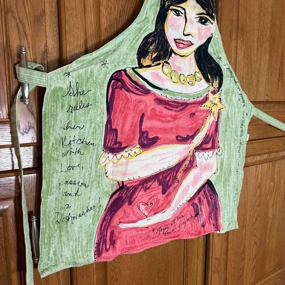 Julia Junkin Artist Apron • Rare Whimsical Queen Design • Colorful Kitchen Art - Picture 2 of 3